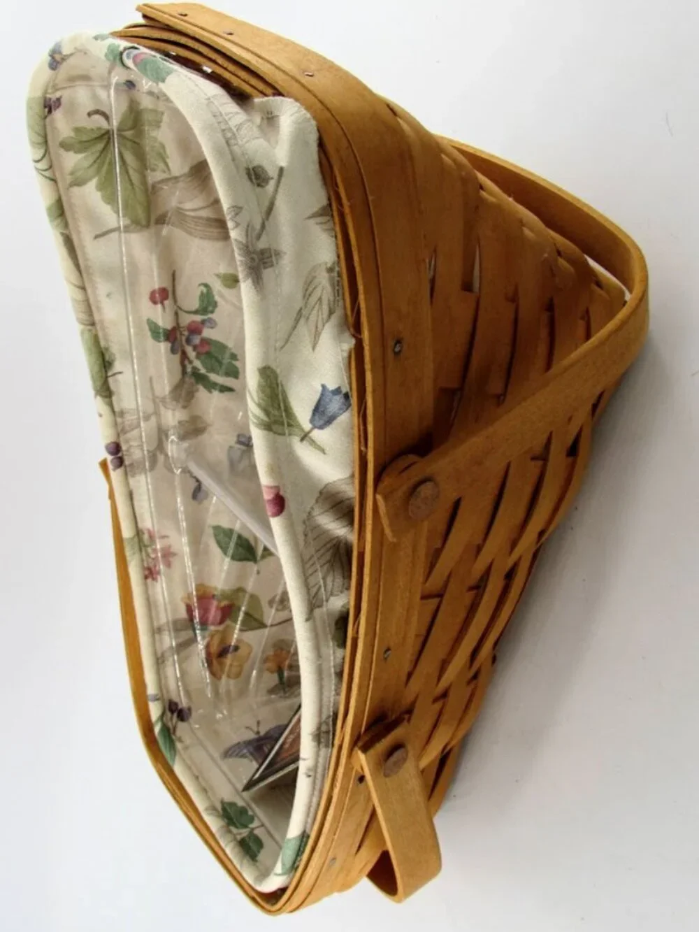 Longaberger 1999 Vegetable Slanted Basket with Floral Liner w/ Plastic Protector